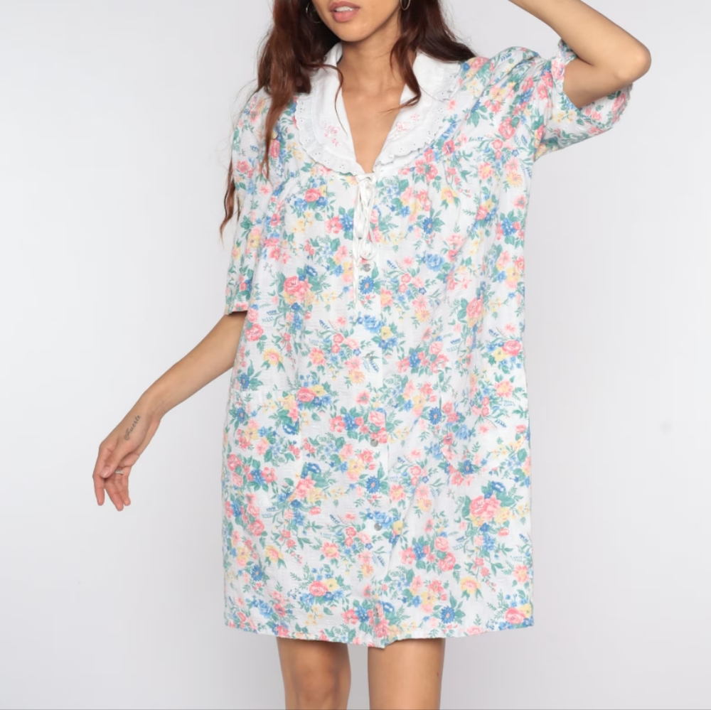 NWT Vintage Hampton Floral Dress Women's M Multicolor Artsy Retro Boho 90s Y2K